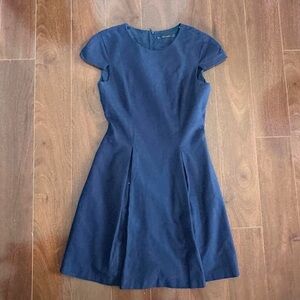 Zara Basic Navy Blue Cap Sleeve Dress with Pleated Detail,